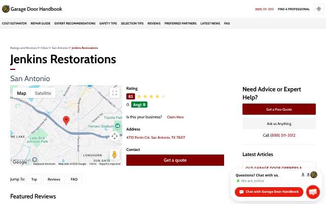 Jenkins Restorations's page as the assistant saw it