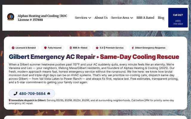 Alphas Heating & Cooling's page as the assistant saw it