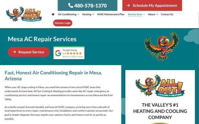 All Out Cooling & Heating's page as the assistant saw it