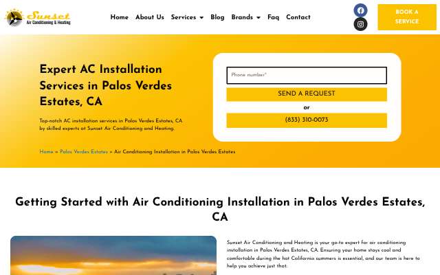 Sunset Air Conditioning and Heating's page as the assistant saw it