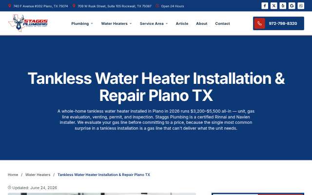 Staggs Plumbing's page as the assistant saw it