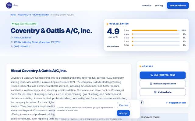 Coventry & Gattis A/C, Inc.'s page as the assistant saw it