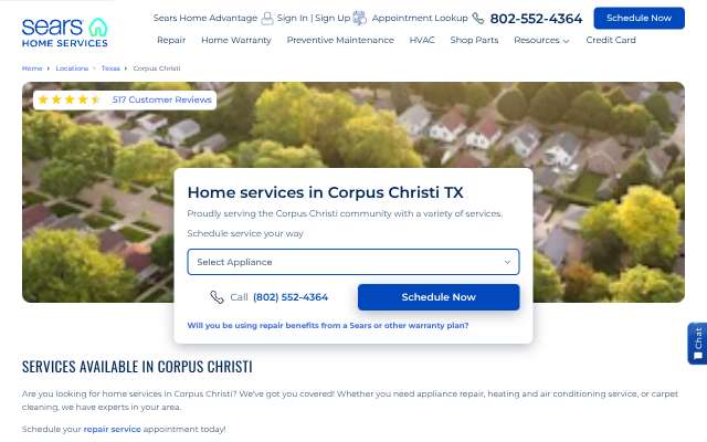 Sears Heating and Air Conditioning's page as the assistant saw it