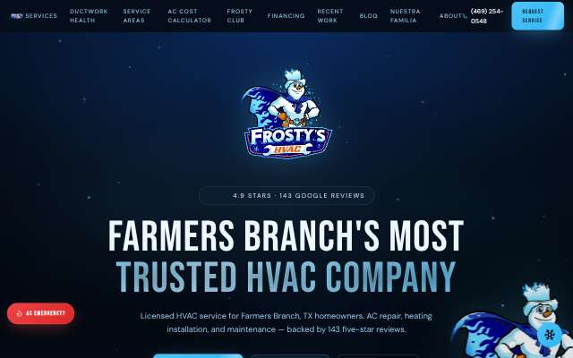 Frosty's HVAC's page as the assistant saw it