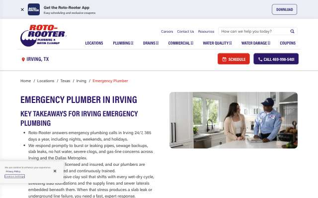 Roto-Rooter Irving's page as the assistant saw it