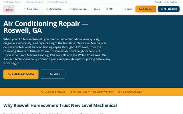 New Level Mechanical's page as the assistant saw it