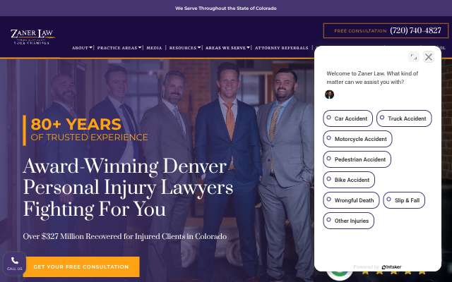 Zaner Law Personal Injury Lawyers's page as the assistant saw it