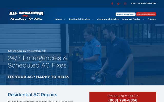 All American Heating and Air's page as the assistant saw it