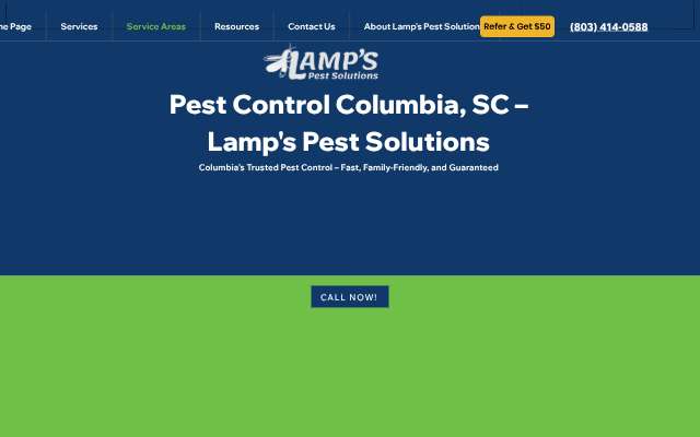 Lamp's Pest Solutions's page as the assistant saw it
