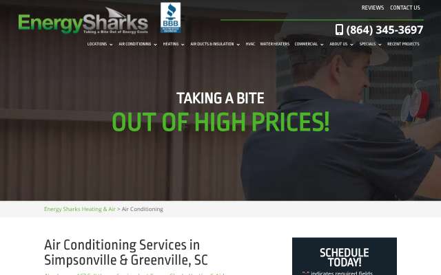 Energy Sharks Heating & Air's page as the assistant saw it