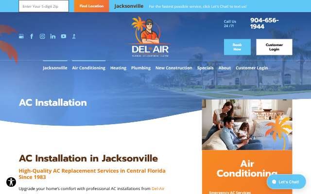 Del-Air (Jacksonville)'s page as the assistant saw it