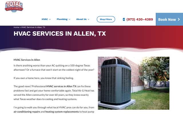 Total Air & Heat's page as the assistant saw it