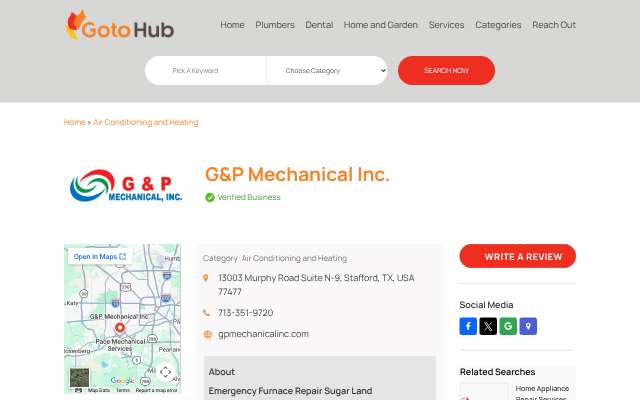 G&P Mechanical's page as the assistant saw it