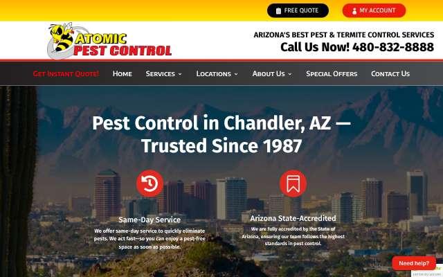Atomic Pest Control's page as the assistant saw it