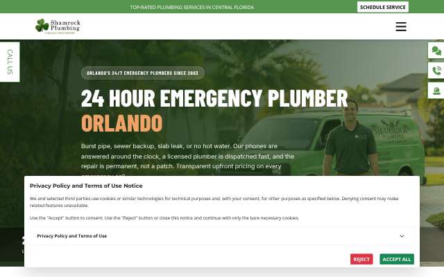 Shamrock Plumbing's page as the assistant saw it