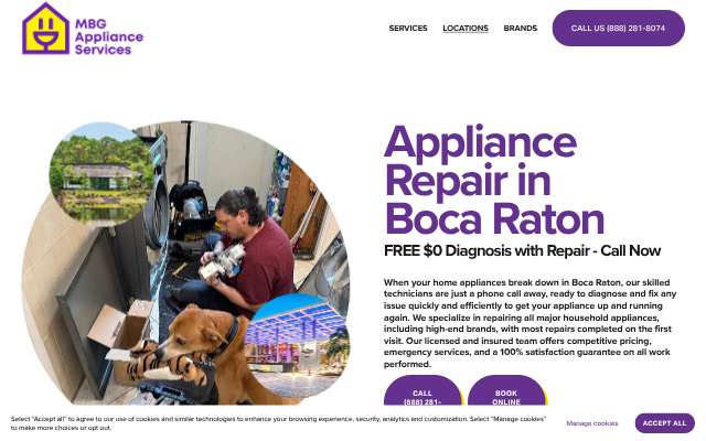 MBG Appliance Services's page as the assistant saw it