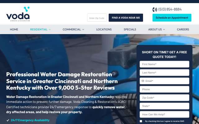 Voda Cleaning & Restoration's page as the assistant saw it