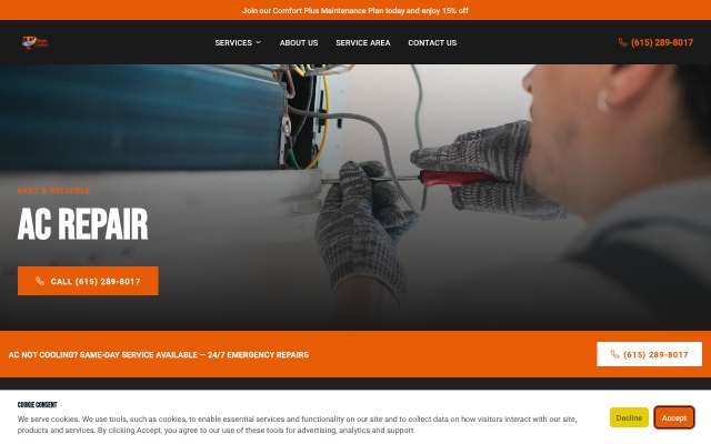 Tennessee Home Comfort's page as the assistant saw it