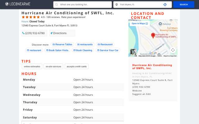 Hurricane Air Conditioning of SWFL's page as the assistant saw it