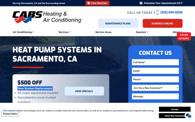 CABS Heating & Cooling's page as the assistant saw it