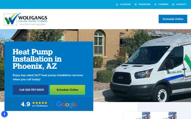 Wolfgang's Cooling, Heating & Plumbing's page as the assistant saw it