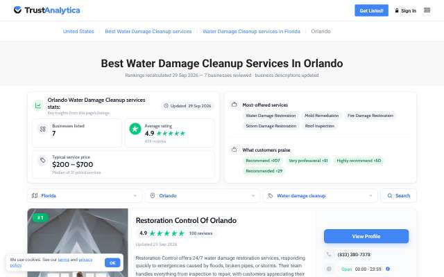 Revive Water Damage Restoration Orlando's page as the assistant saw it