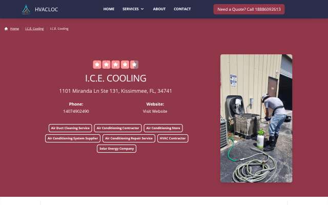 I.C.E. Cooling's page as the assistant saw it