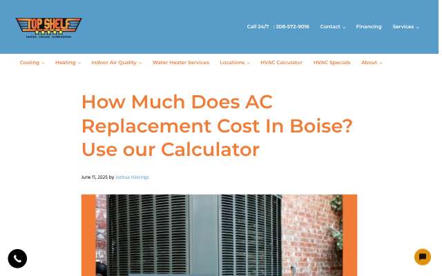 Top Shelf Heating & Cooling's page as the assistant saw it