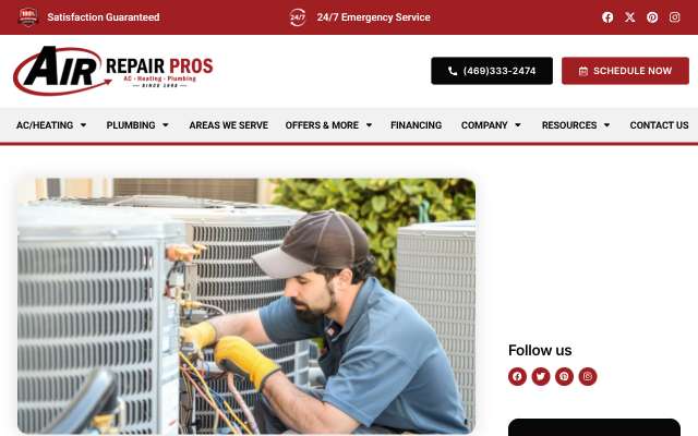 Air Repair Pros's page as the assistant saw it