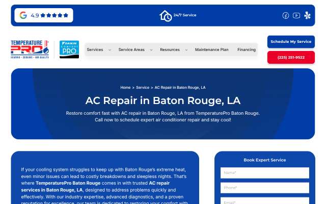 TemperaturePro Baton Rouge's page as the assistant saw it