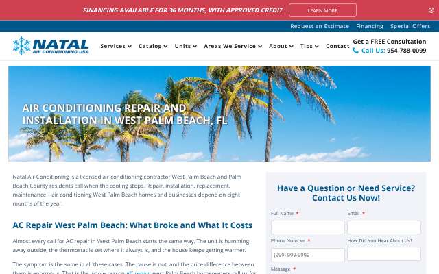 Natal Air Conditioning's page as the assistant saw it