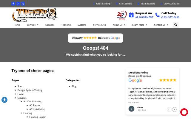 Tiger Air Conditioning Services (Baton Rouge)'s page as the assistant saw it