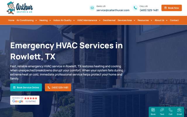 Arthur Heating & Air's page as the assistant saw it