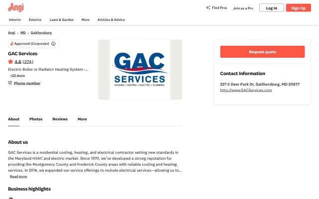 GAC Services's page as the assistant saw it