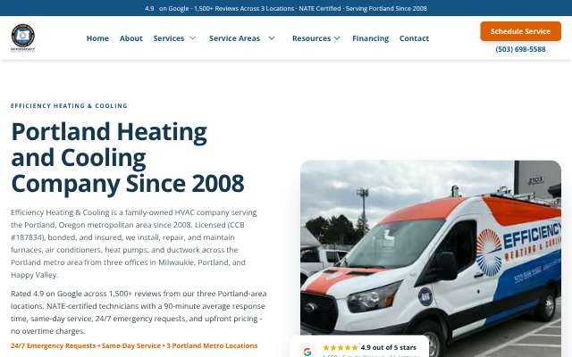 Efficiency Heating & Cooling's page as the assistant saw it