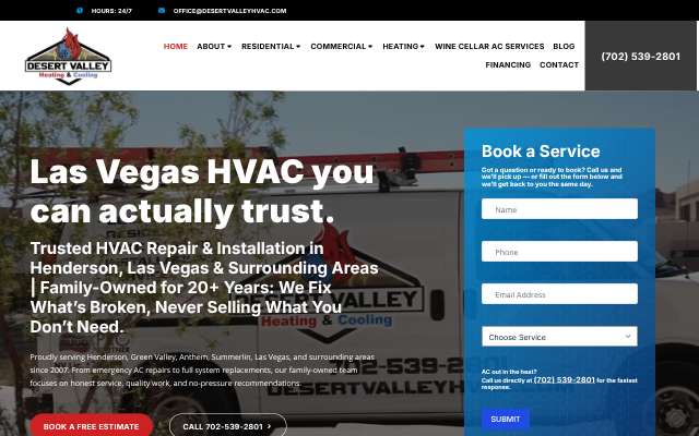 Desert Valley Heating and Cooling's page as the assistant saw it