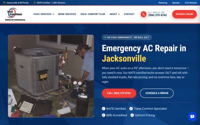 Ideal Conditions Heating & Air Conditioning's page as the assistant saw it