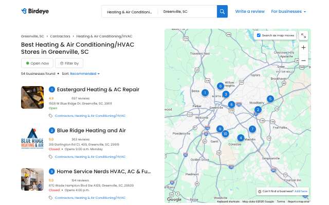 Eastergard Heating & AC Repair's page as the assistant saw it
