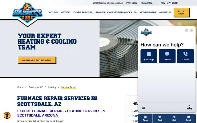 Varsity Zone HVAC of Scottsdale's page as the assistant saw it