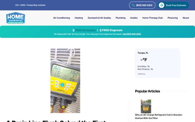 Home Therapist Cooling, Heating & Plumbing's page as the assistant saw it