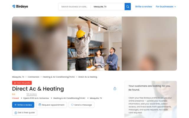 Direct AC and Heating's page as the assistant saw it