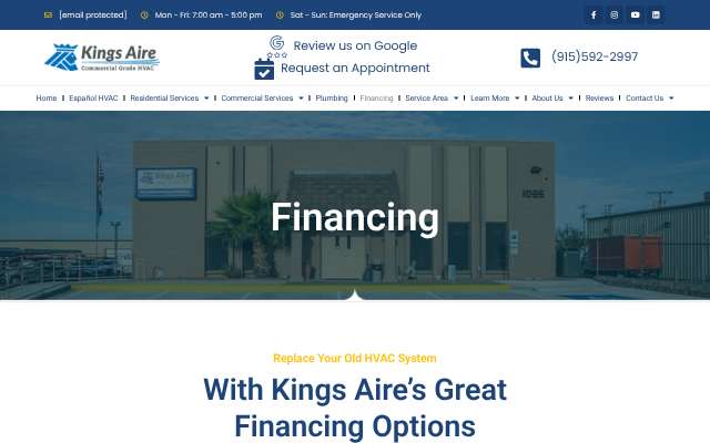 Kings Aire and Plumbing's page as the assistant saw it