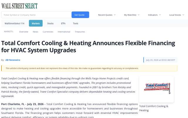 Total Comfort Cooling & Heating's page as the assistant saw it
