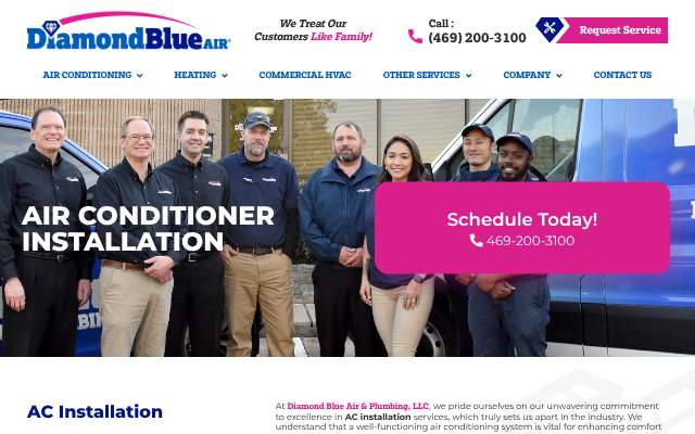 Diamond Blue Air & Plumbing's page as the assistant saw it
