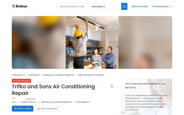Trifko and Sons Air Conditioning Repair's page as the assistant saw it