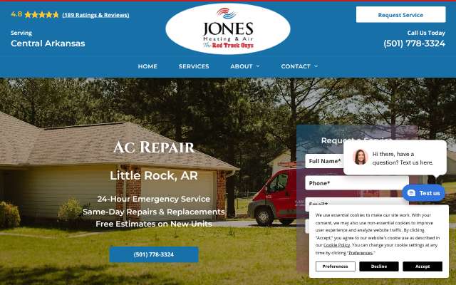 Jones Heating & Air's page as the assistant saw it