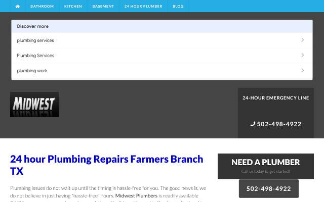Midwest Plumbers's page as the assistant saw it