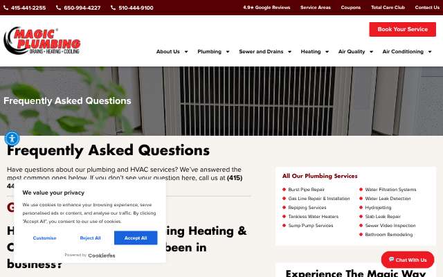 Magic Plumbing Heating & Cooling's page as the assistant saw it