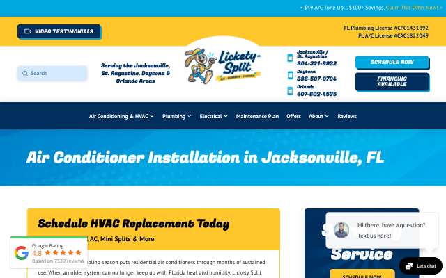 Lickety Split AC, Plumbing & Electric's page as the assistant saw it
