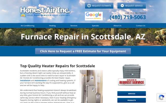 Honest Air Conditioning's page as the assistant saw it
